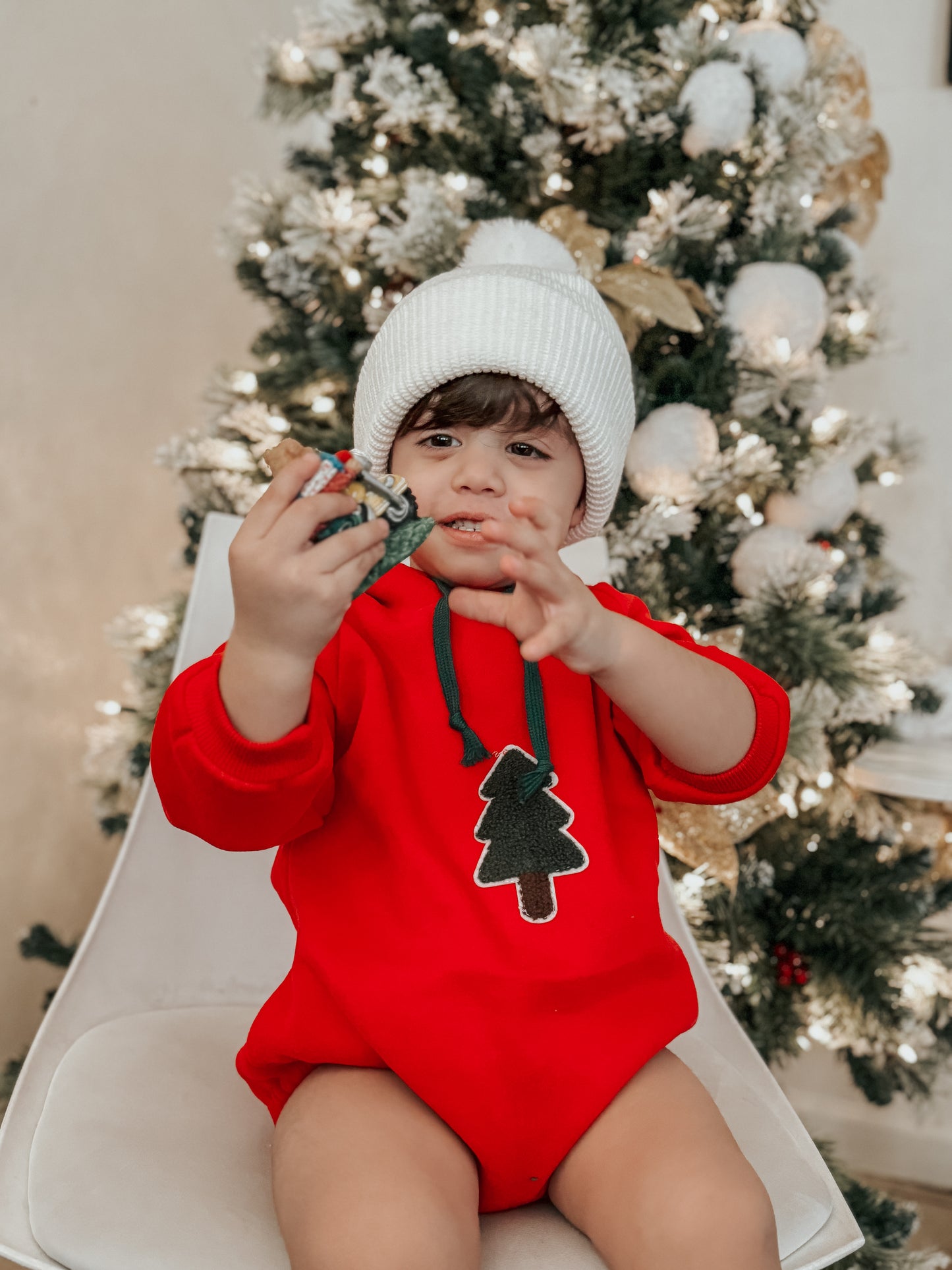 Red Tree Hooded Romper