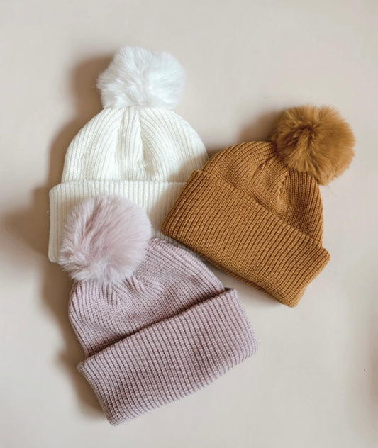 Ribbed Pom Pom Beanie